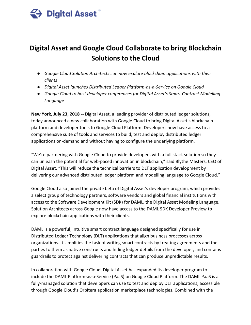 Digital Asset and Google Cloud Collaborate to Bring Blockchain Solutions to the Cloud