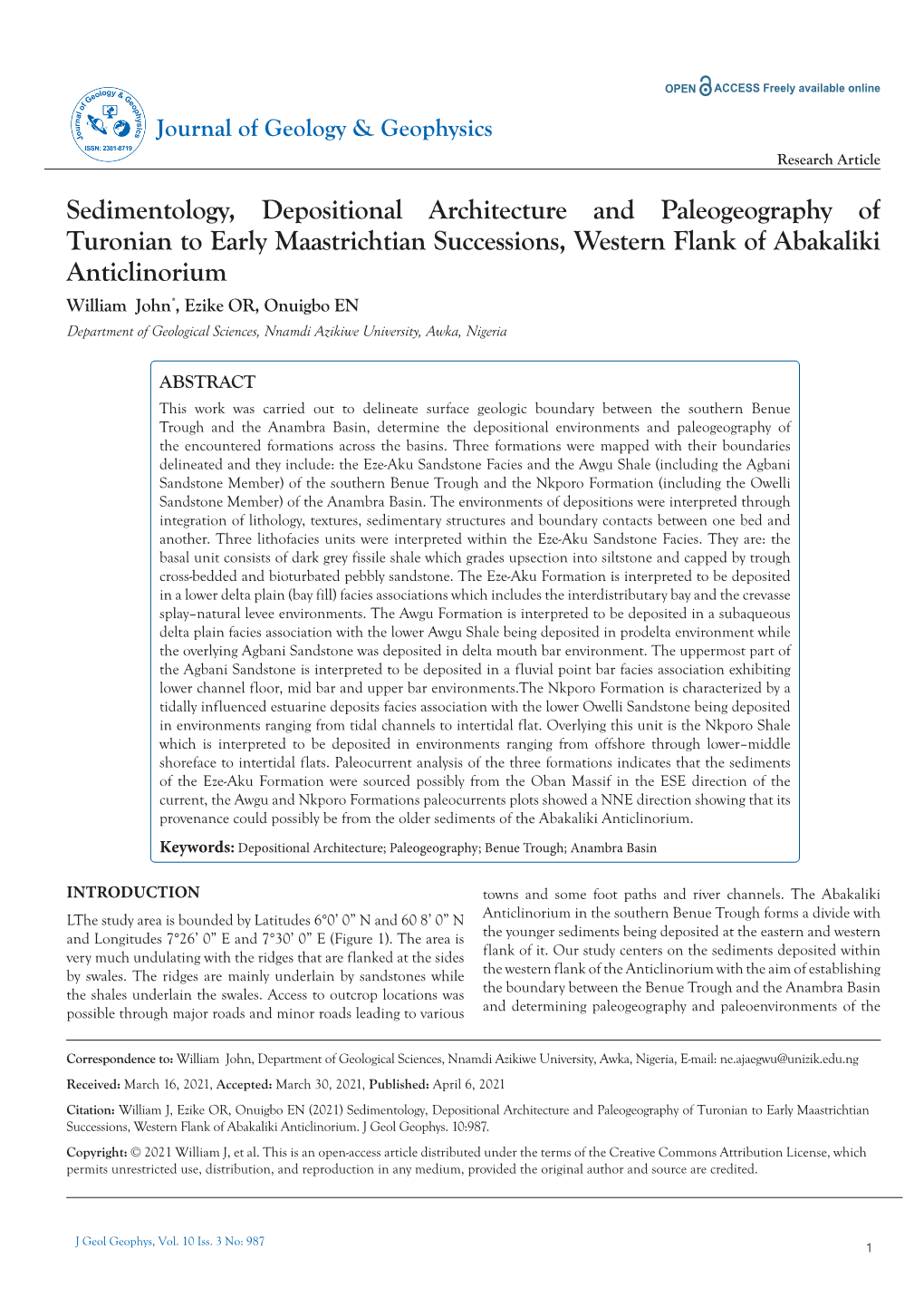 Sedimentology, Depositional Architecture and Paleogeography of Turonian to Early Maastrichtian Successions, Western Flank of Abakaliki Anticlinorium