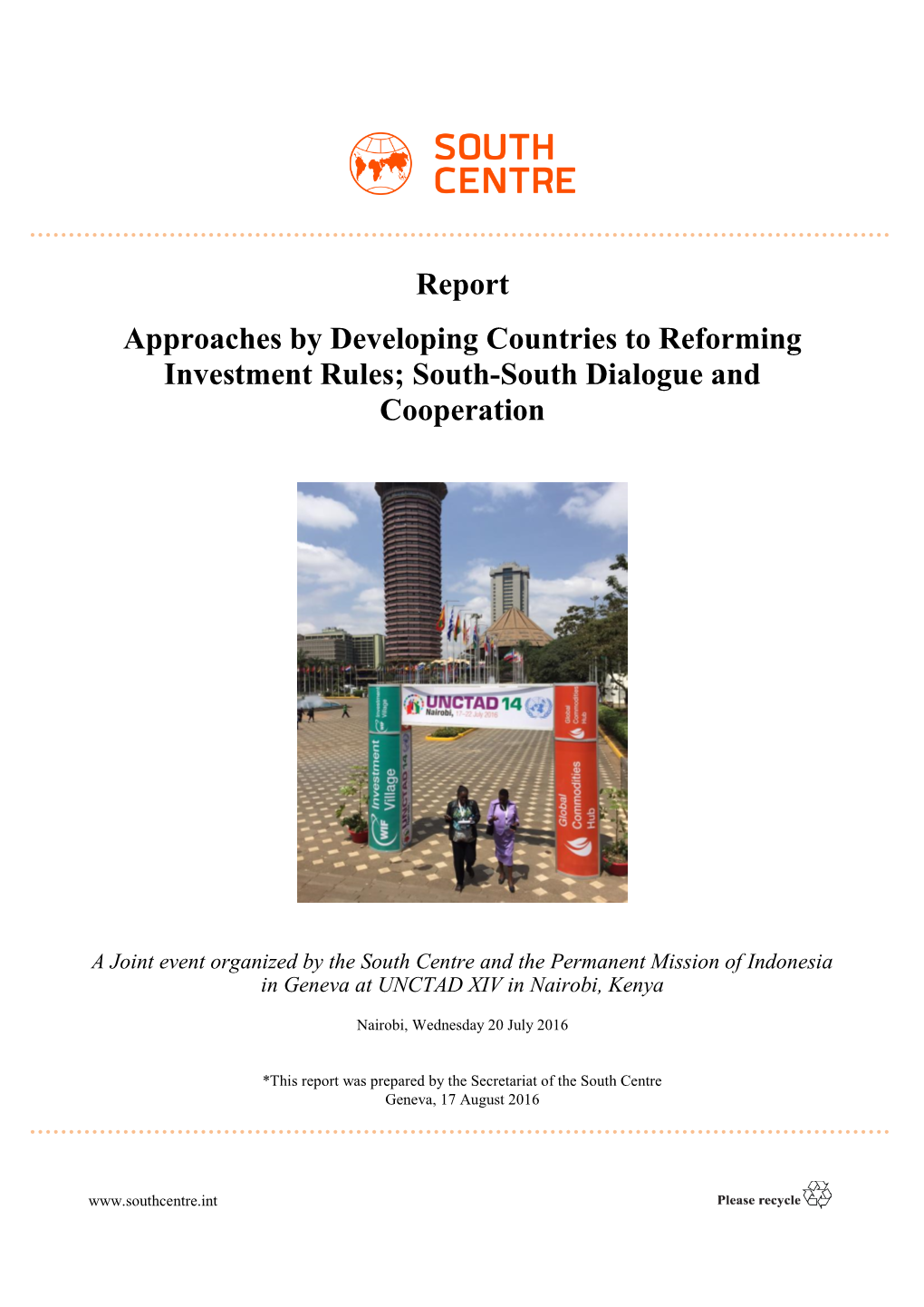 Report Approaches by Developing Countries to Reforming Investment