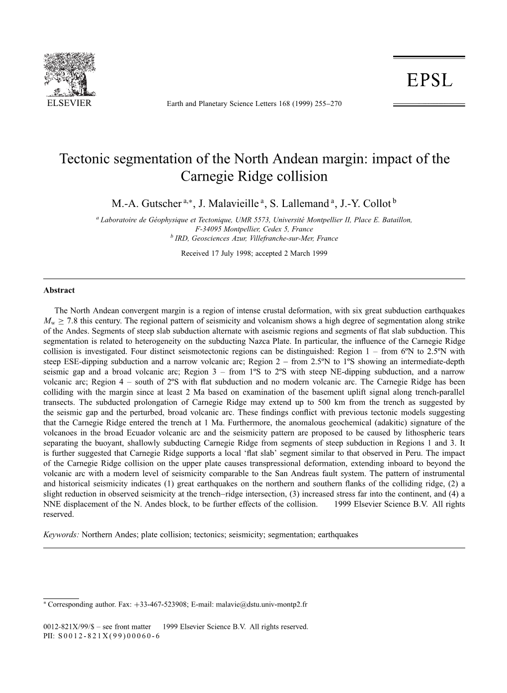 Tectonic Segmentation of the North Andean Margin: Impact of the Carnegie Ridge Collision