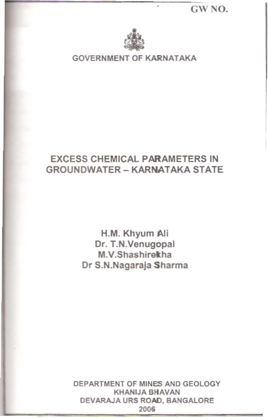 Excess Chemical Parameters in Groundwater - Karnataka State