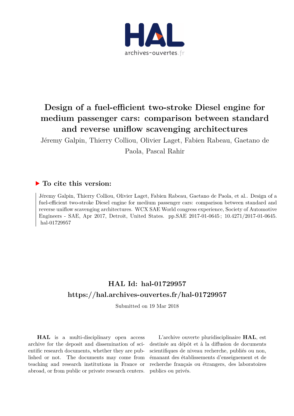 Design of a Fuel-Efficient Two-Stroke Diesel Engine for Medium Passenger Cars: Comparison Between Standard and Reverse Uniflow Scavenging Architectures