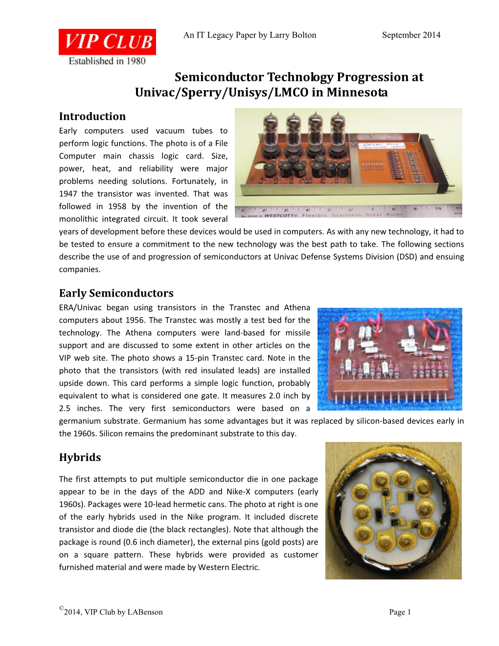 Early Semiconductors ERA/Univac Began Using Transistors in the Transtec and Athena Computers About 1956