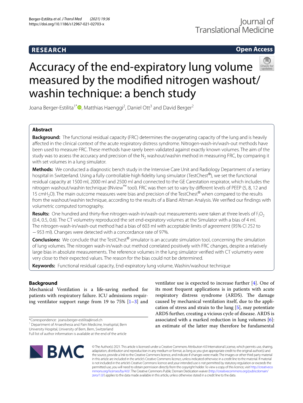 Accuracy of the End-Expiratory Lung Volume Measured by the Modified