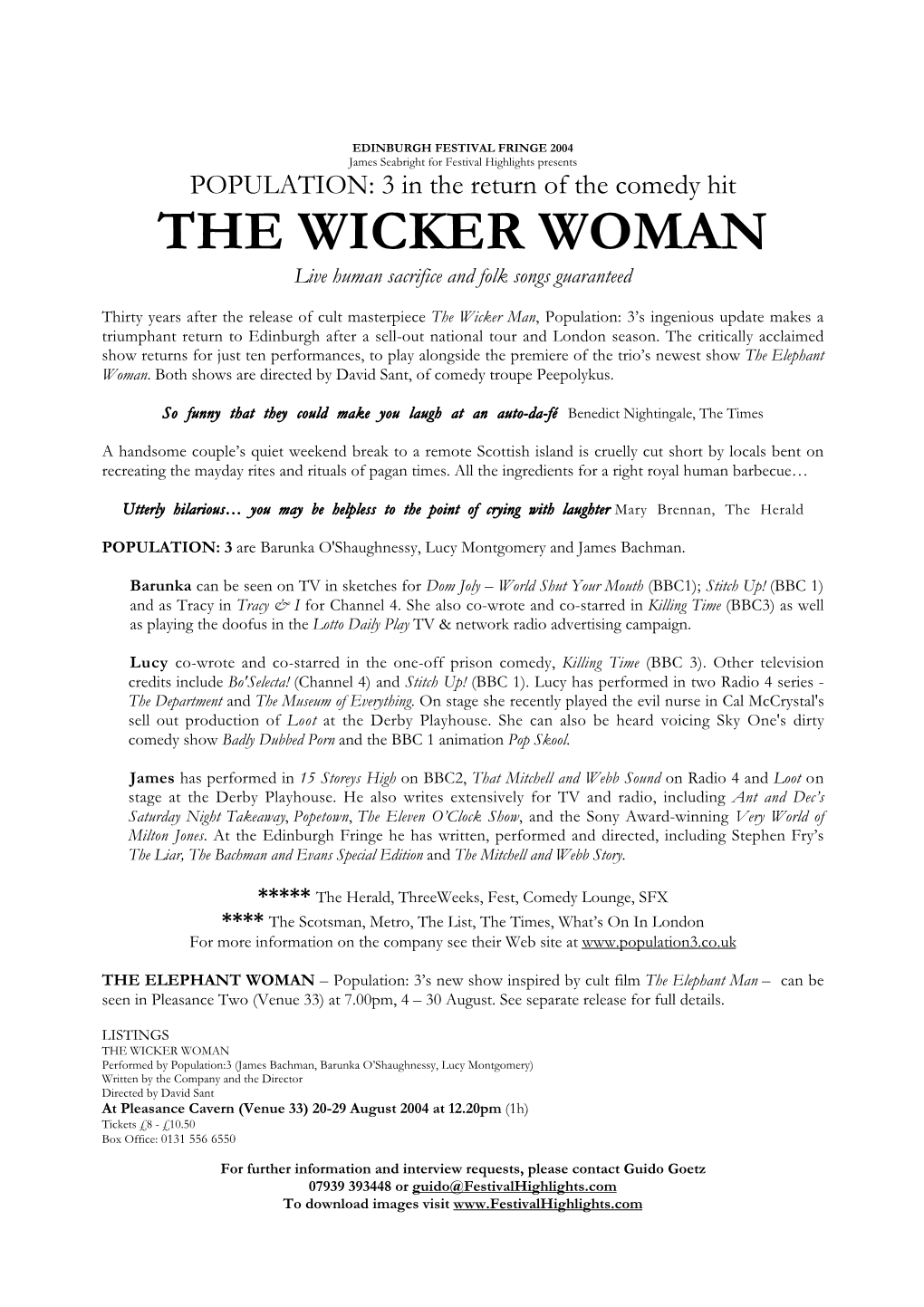 THE WICKER WOMAN Live Human Sacrifice and Folk Songs Guaranteed