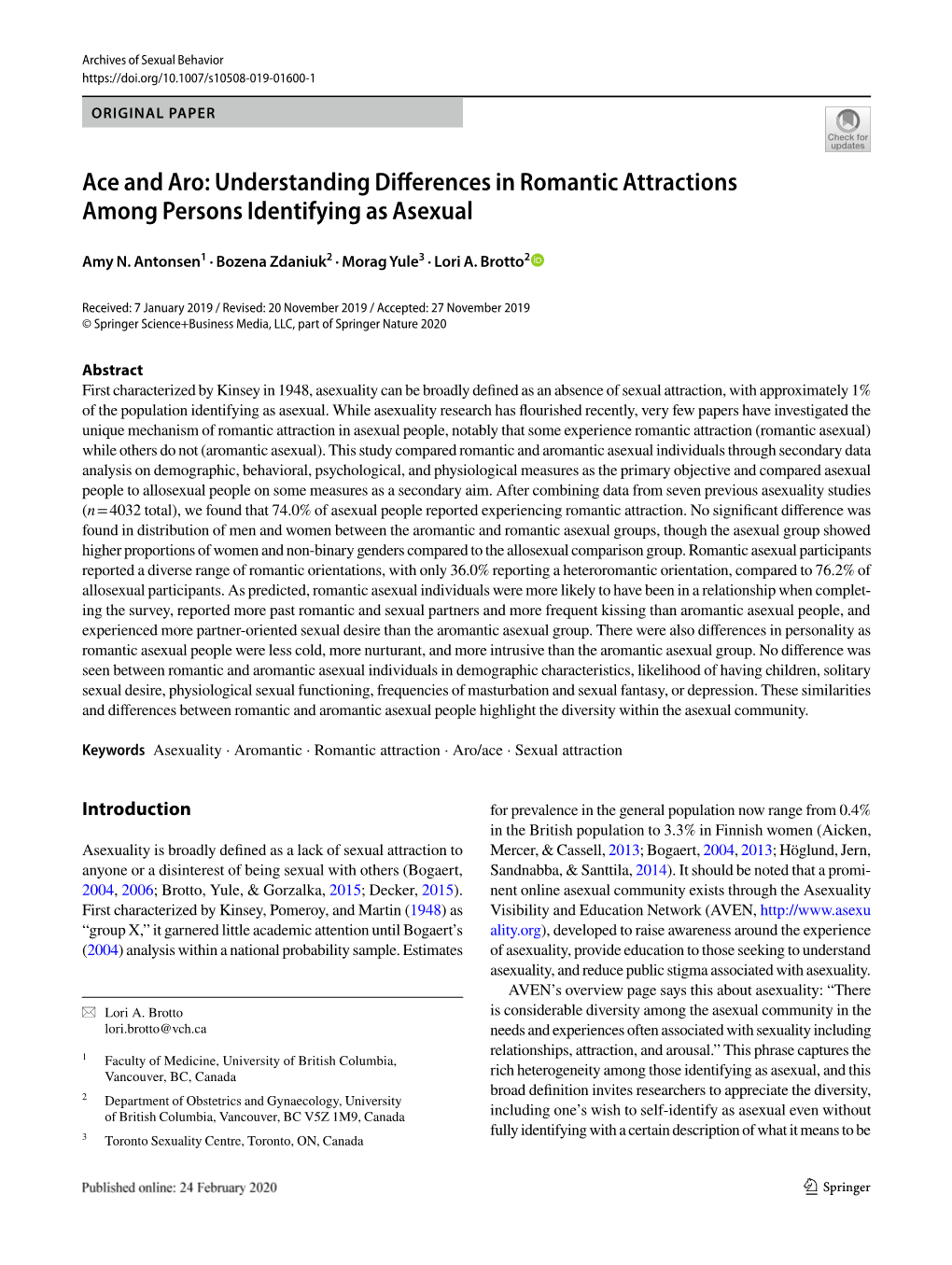 Ace and Aro: Understanding Differences in Romantic Attractions Among Persons Identifying As Asexual