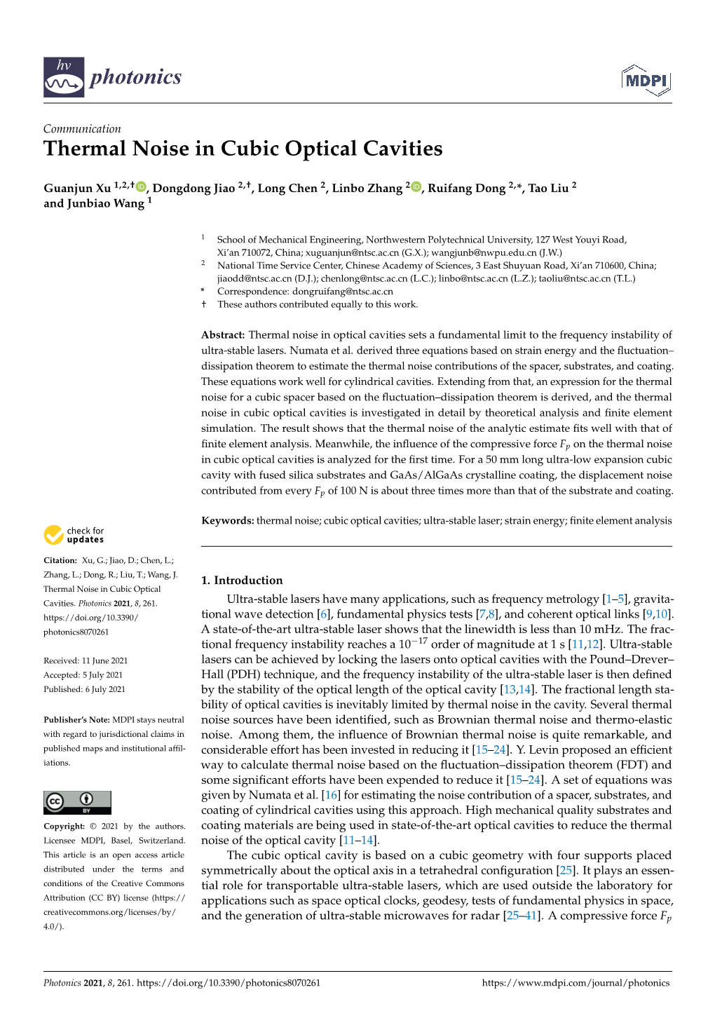 Thermal Noise in Cubic Optical Cavities