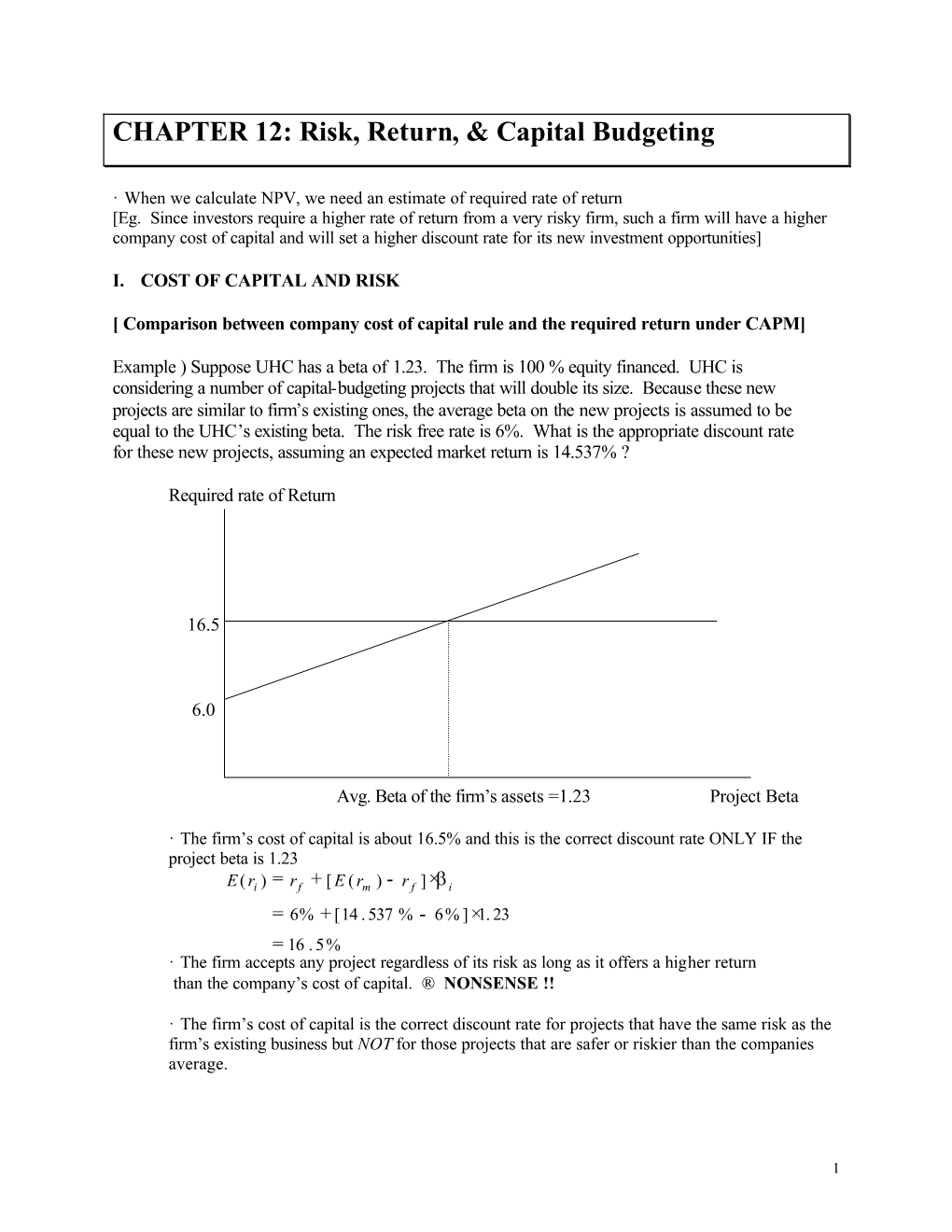 CHAPTER 12: Risk, Return, & Capital Budgeting