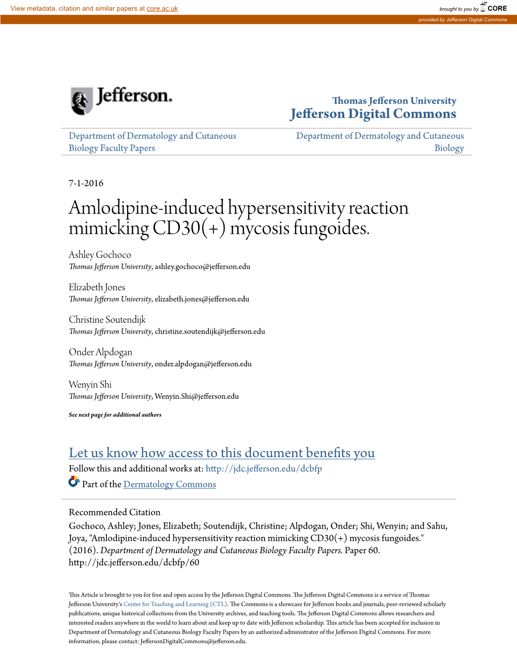 Amlodipine-Induced Hypersensitivity Reaction Mimicking CD30(+) Mycosis Fungoides