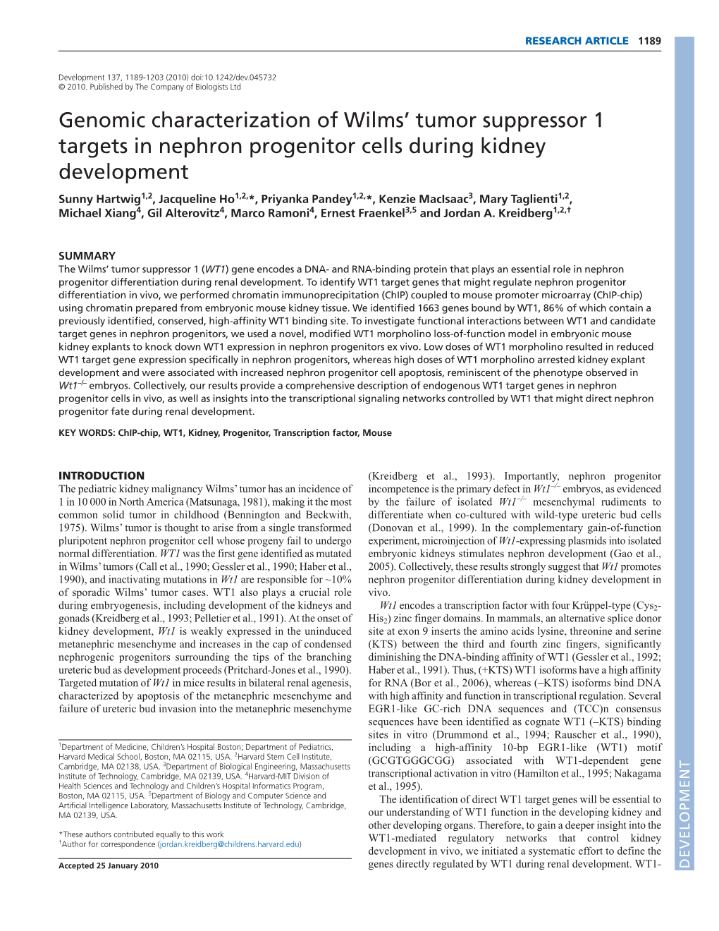 Genomic Characterization of Wilms' Tumor Suppressor 1 Targets In