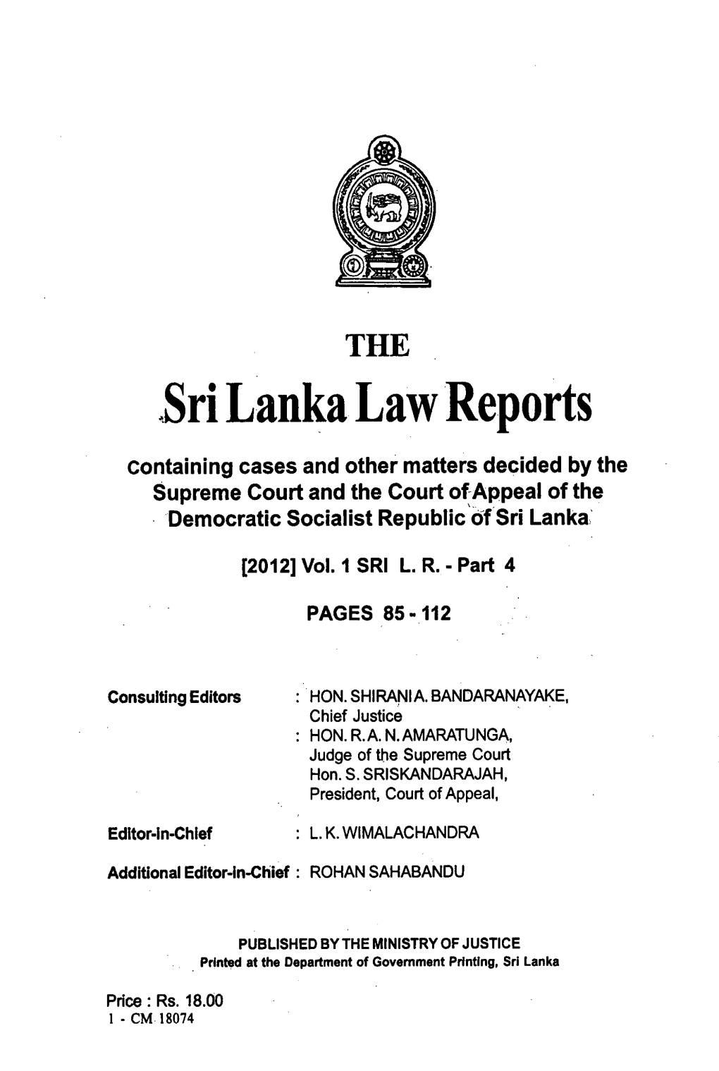 Sri Lanka Law Reports
