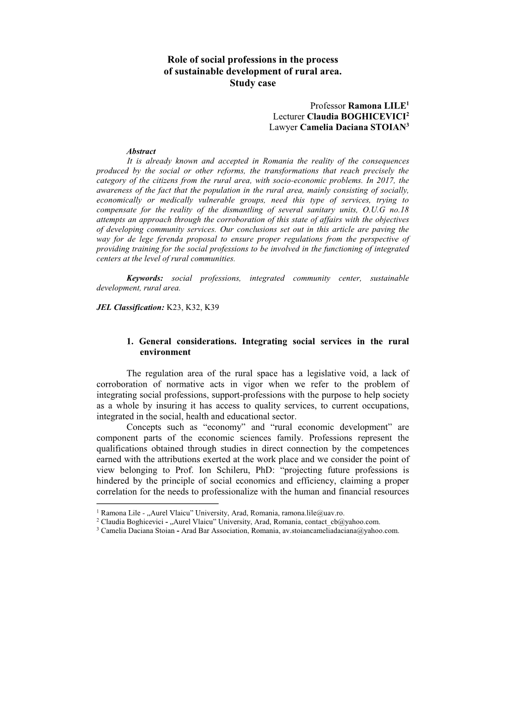 Role of Social Professions in the Process of Sustainable Development of Rural Area. Study Case