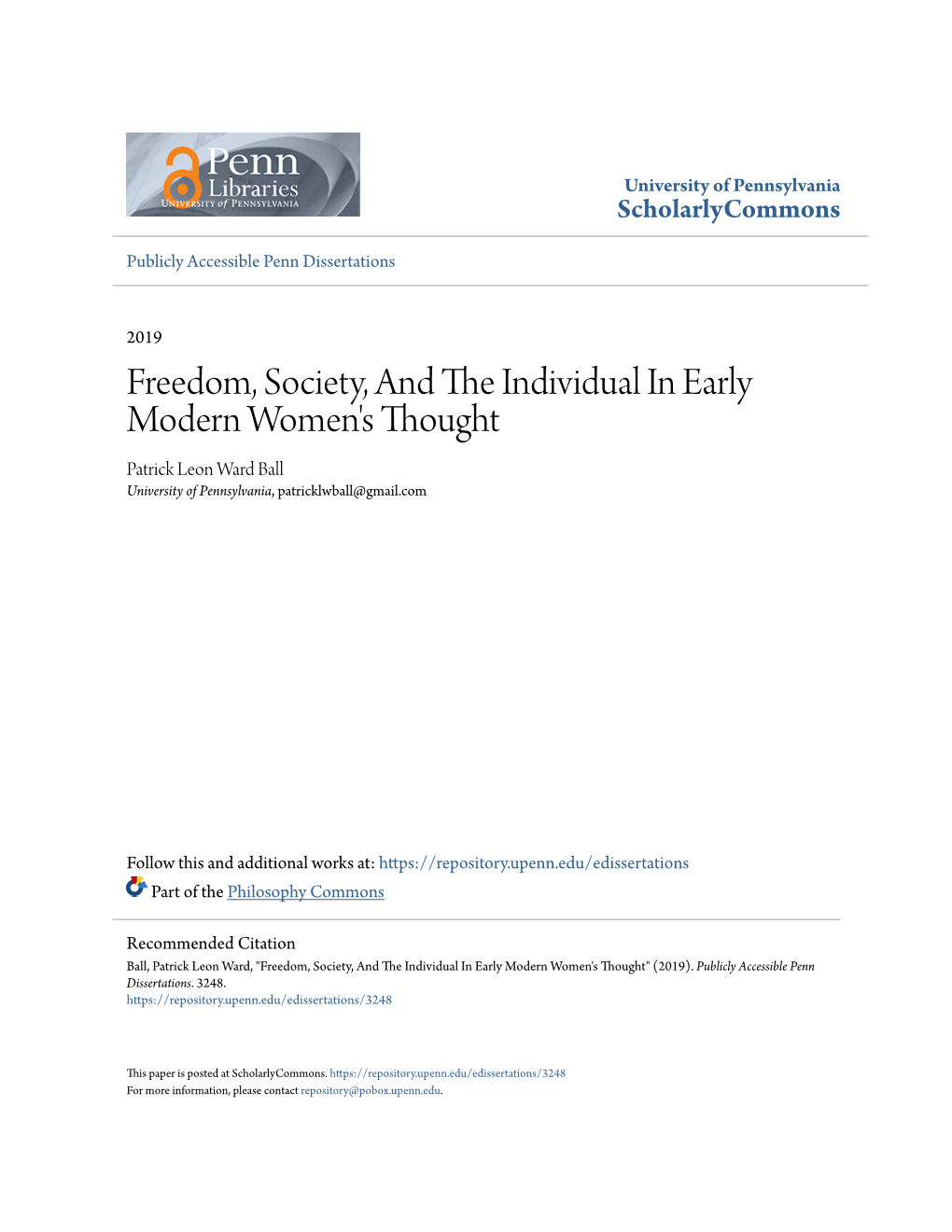 Freedom, Society, and the Individual in Early Modern Women's Thought