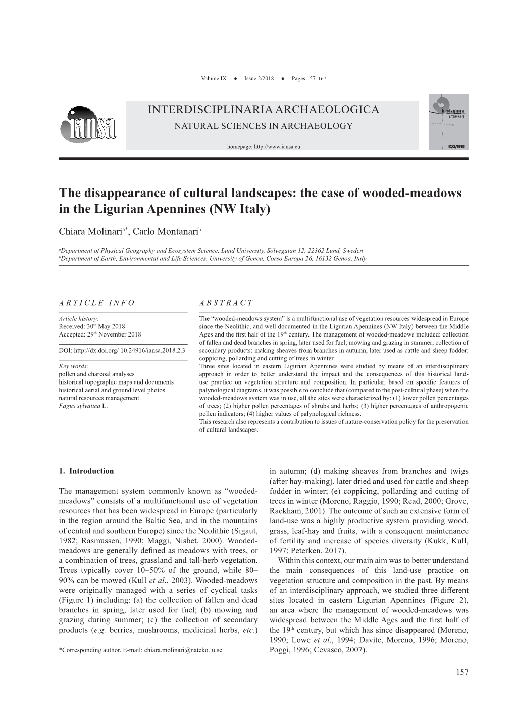 The Disappearance of Cultural Landscapes: the Case of Wooded-Meadows in the Ligurian Apennines (NW Italy)