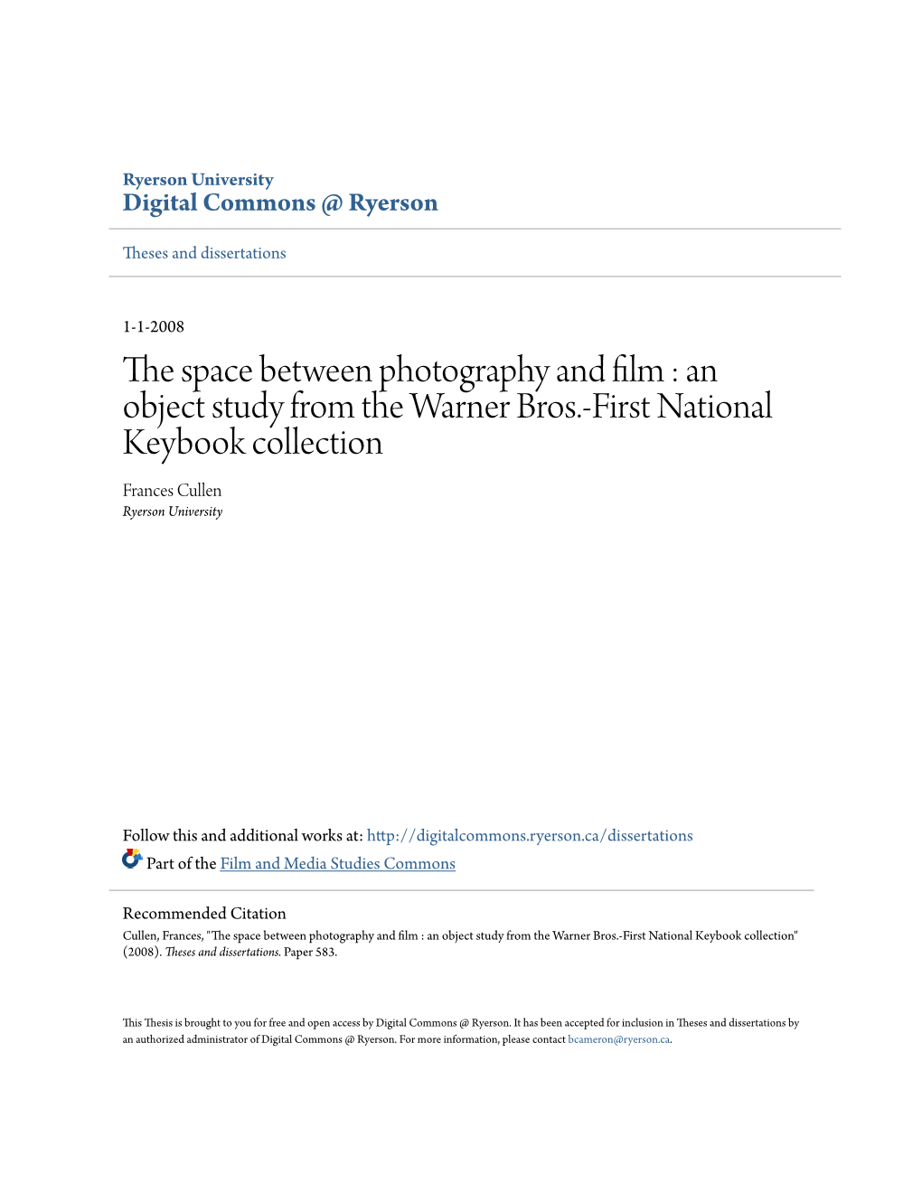 The Space Between Photography and Film : an Object Study from the Warner Bros.-First National Keybook Collection