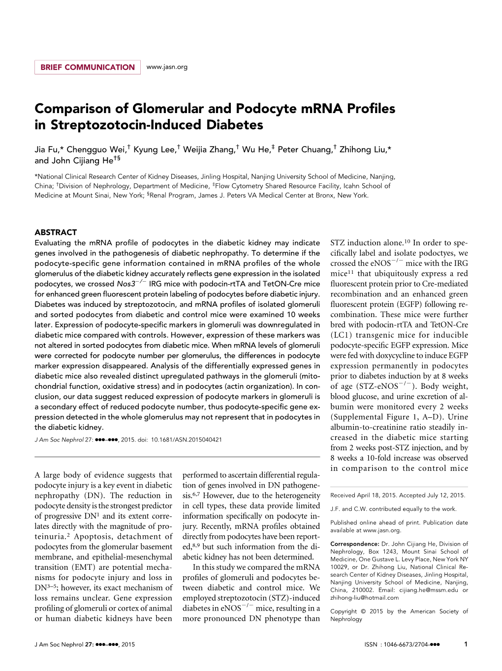 Comparison of Glomerular and Podocyte Mrna Profiles In