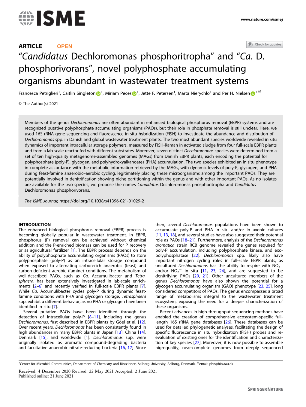 Â€Œcandidatus Dechloromonas Phosphoritrophaâ€• and Â€Œca. D