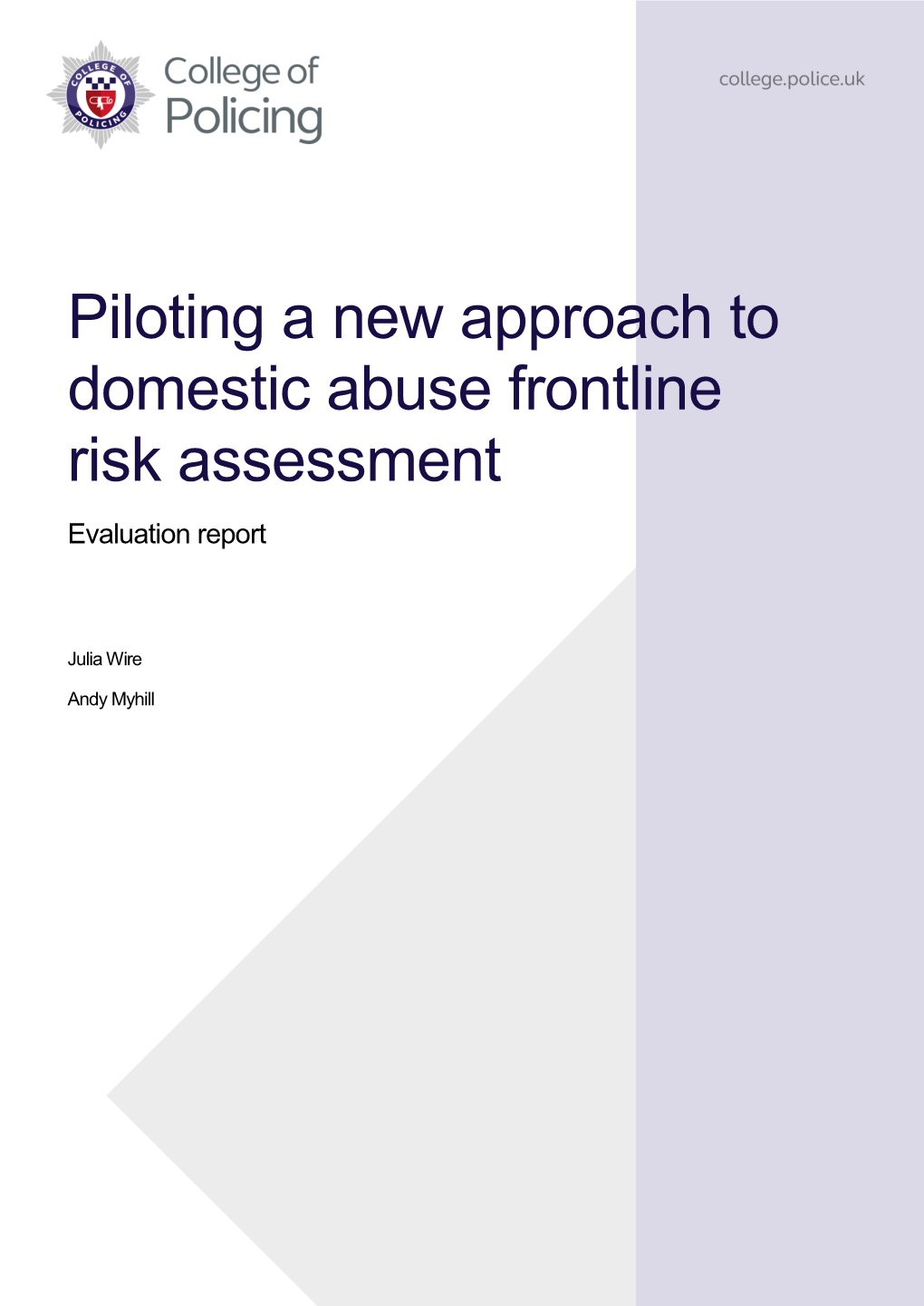 Piloting a New Approach to Domestic Abuse Frontline Risk Assessment Evaluation Report