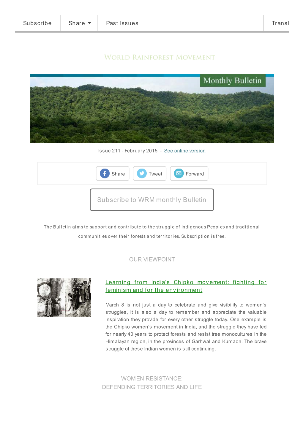 Subscribe to WRM Monthly Bulletin