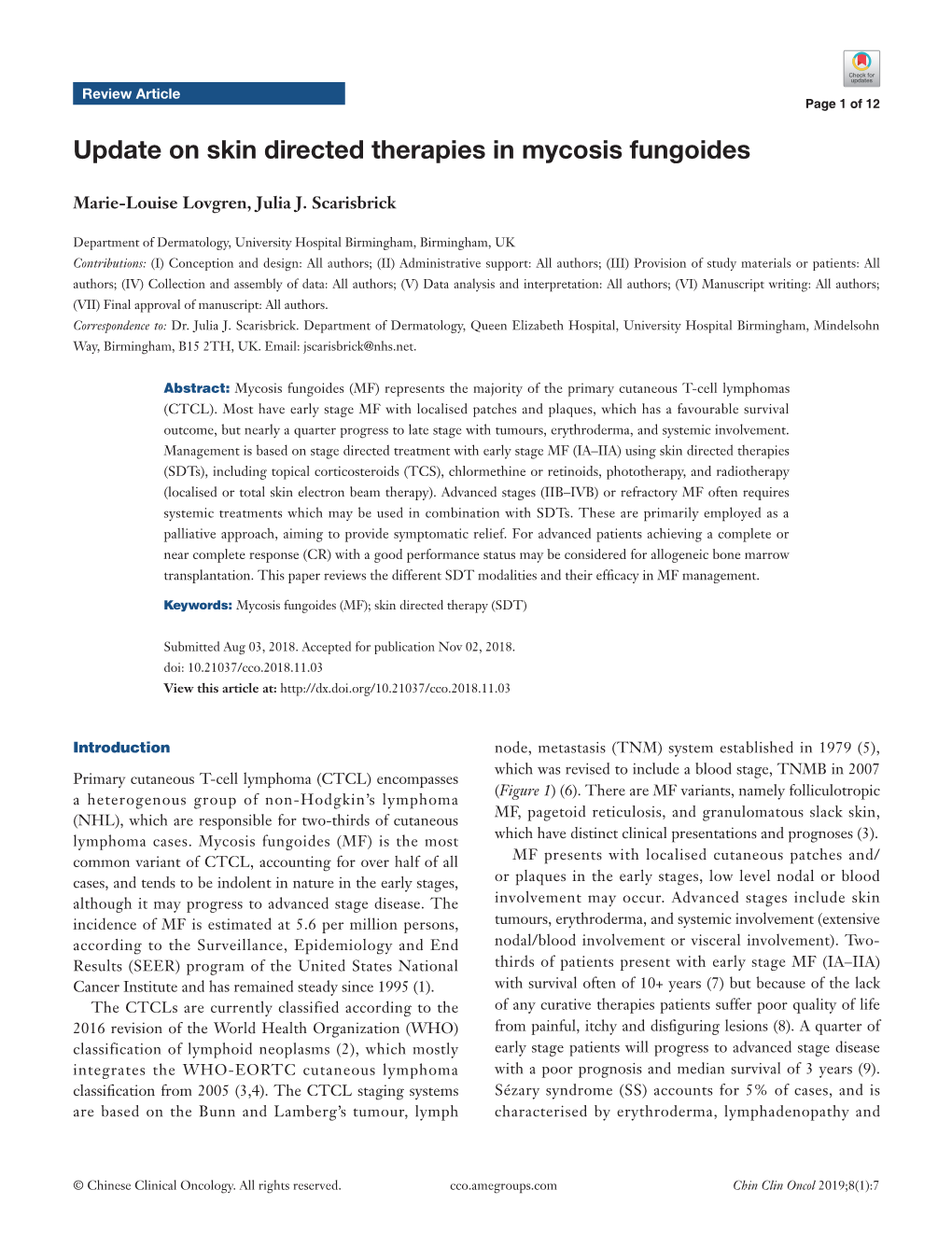 Update on Skin Directed Therapies in Mycosis Fungoides