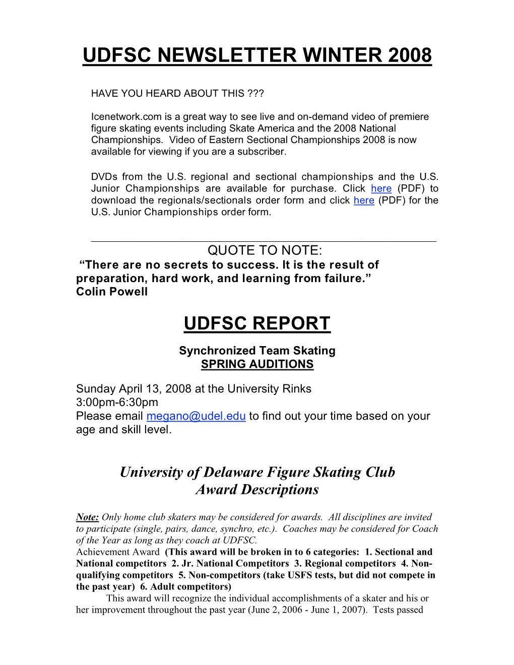 Udfsc Newsletter Winter 2008