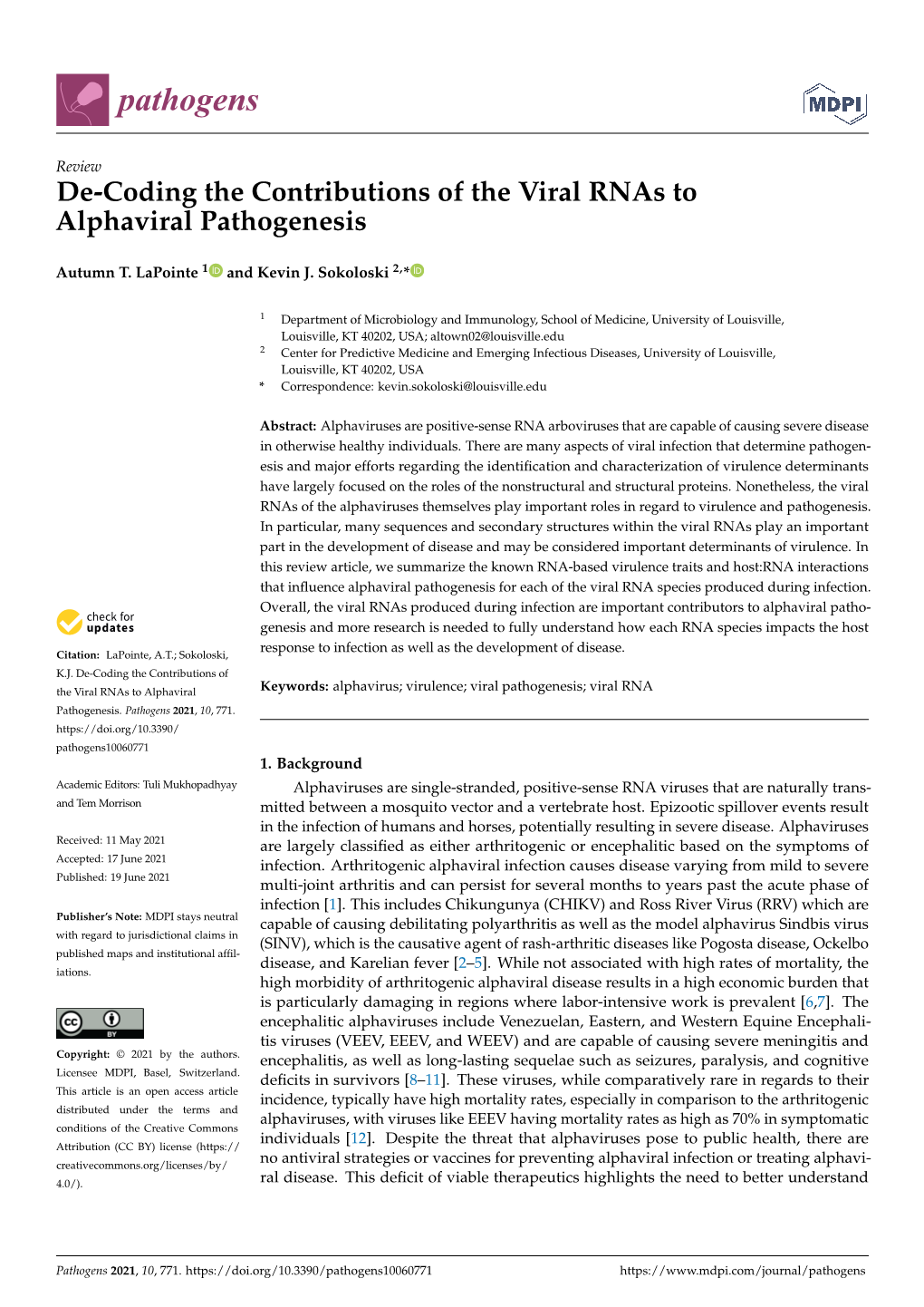 De-Coding the Contributions of the Viral Rnas to Alphaviral Pathogenesis