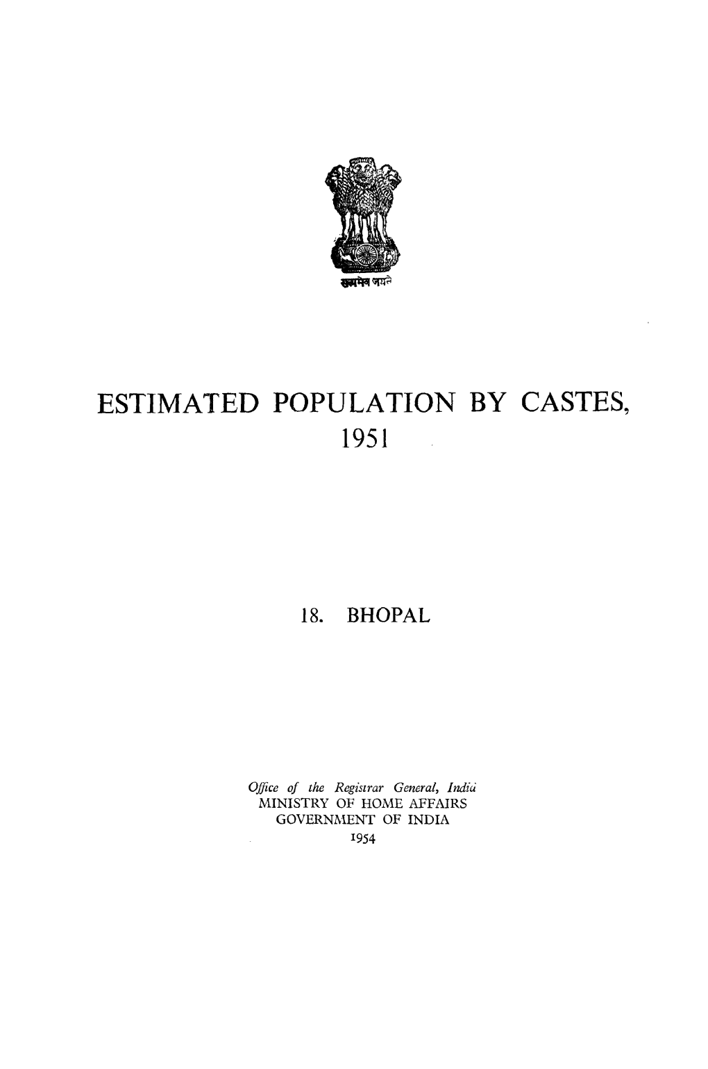 Estimated Population by Castes, 18-Bhopal, Madhya Pradesh