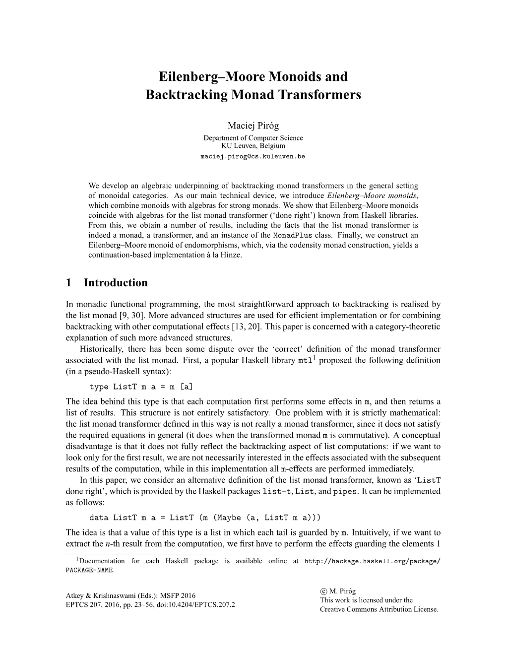 Eilenberg–Moore Monoids and Backtracking Monad Transformers