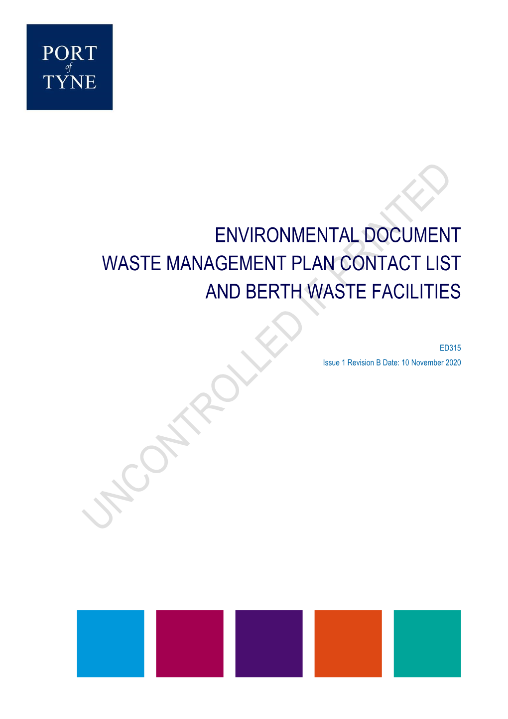Environmental Document Waste Management Plan Contact List and Berth Waste Facilities