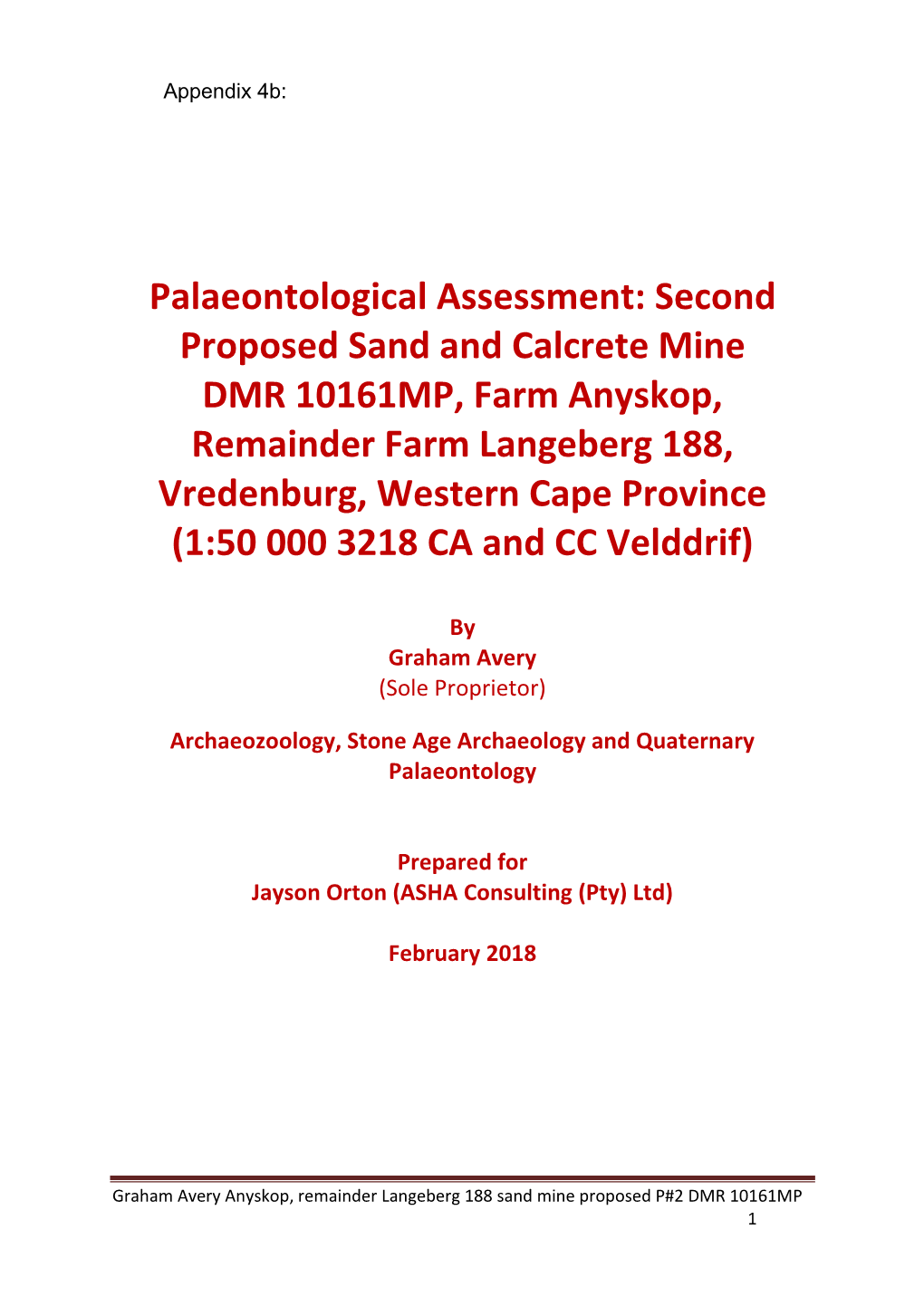 Second Proposed Sand and Calcrete Mine DMR 10161MP, Farm Anyskop, Remainder Farm Langeberg 188, Vredenburg, Western Cape Province (1:50 000 3218 CA and CC Velddrif)