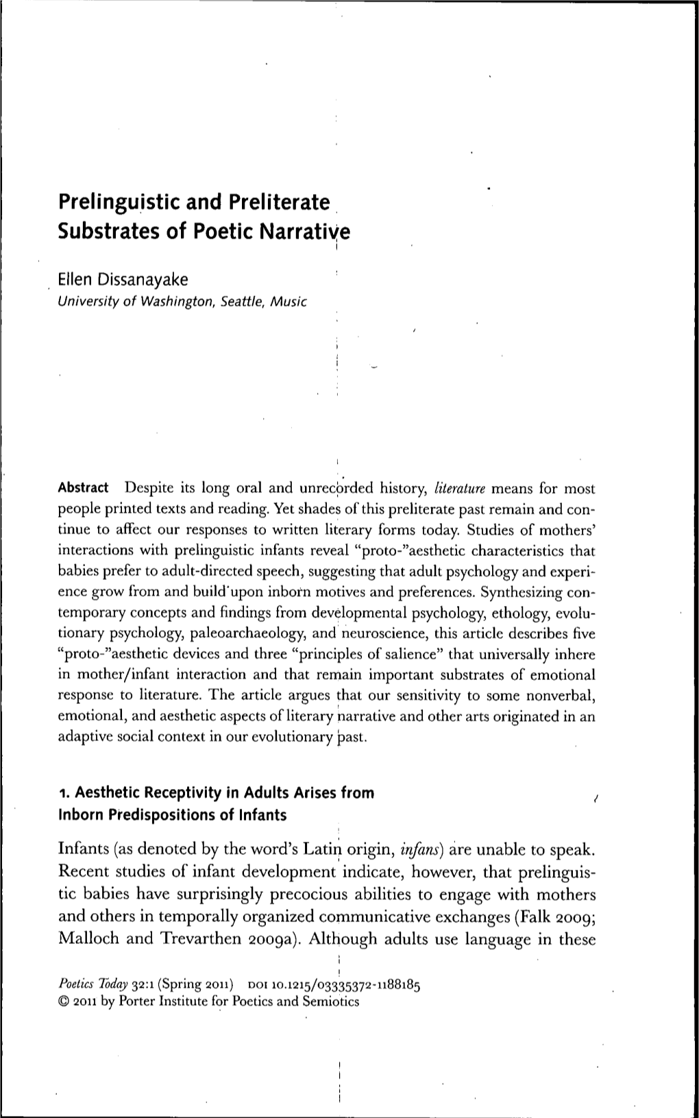 Prelinguistic and Preliterate Substrates of Poetic Narrative