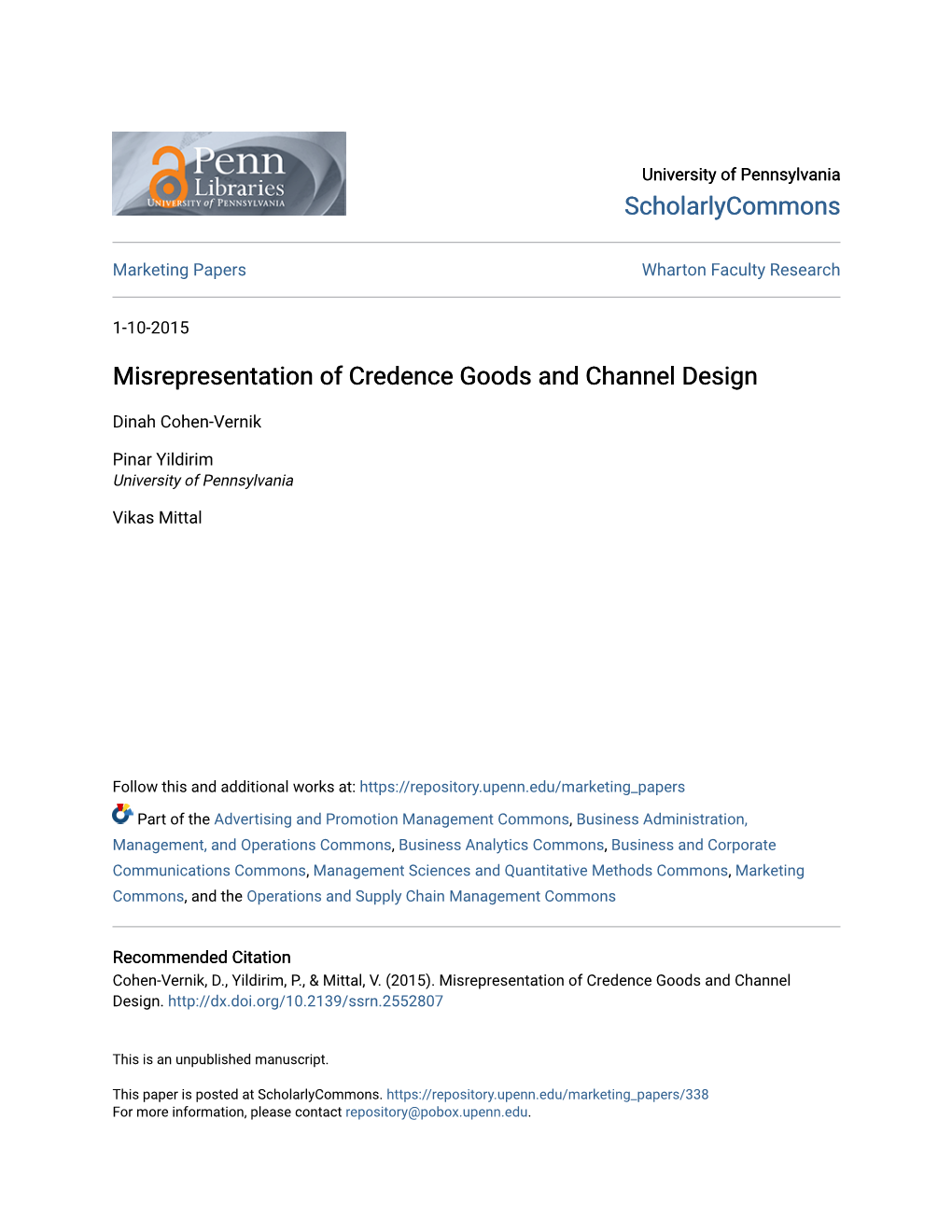 Misrepresentation of Credence Goods and Channel Design