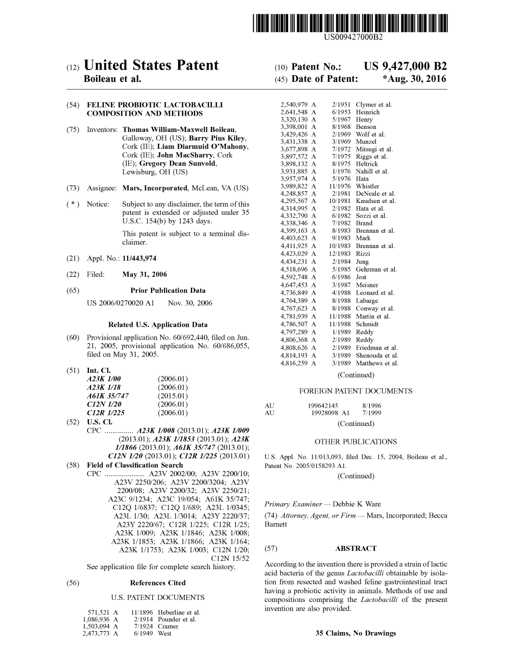 (12) United States Patent (10) Patent No.: US 9.427,000 B2 Boileau Et Al