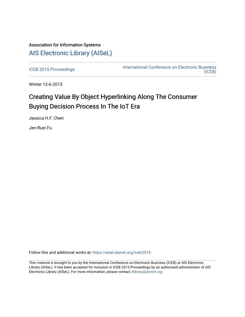 Creating Value by Object Hyperlinking Along the Consumer Buying Decision Process in the Iot Era