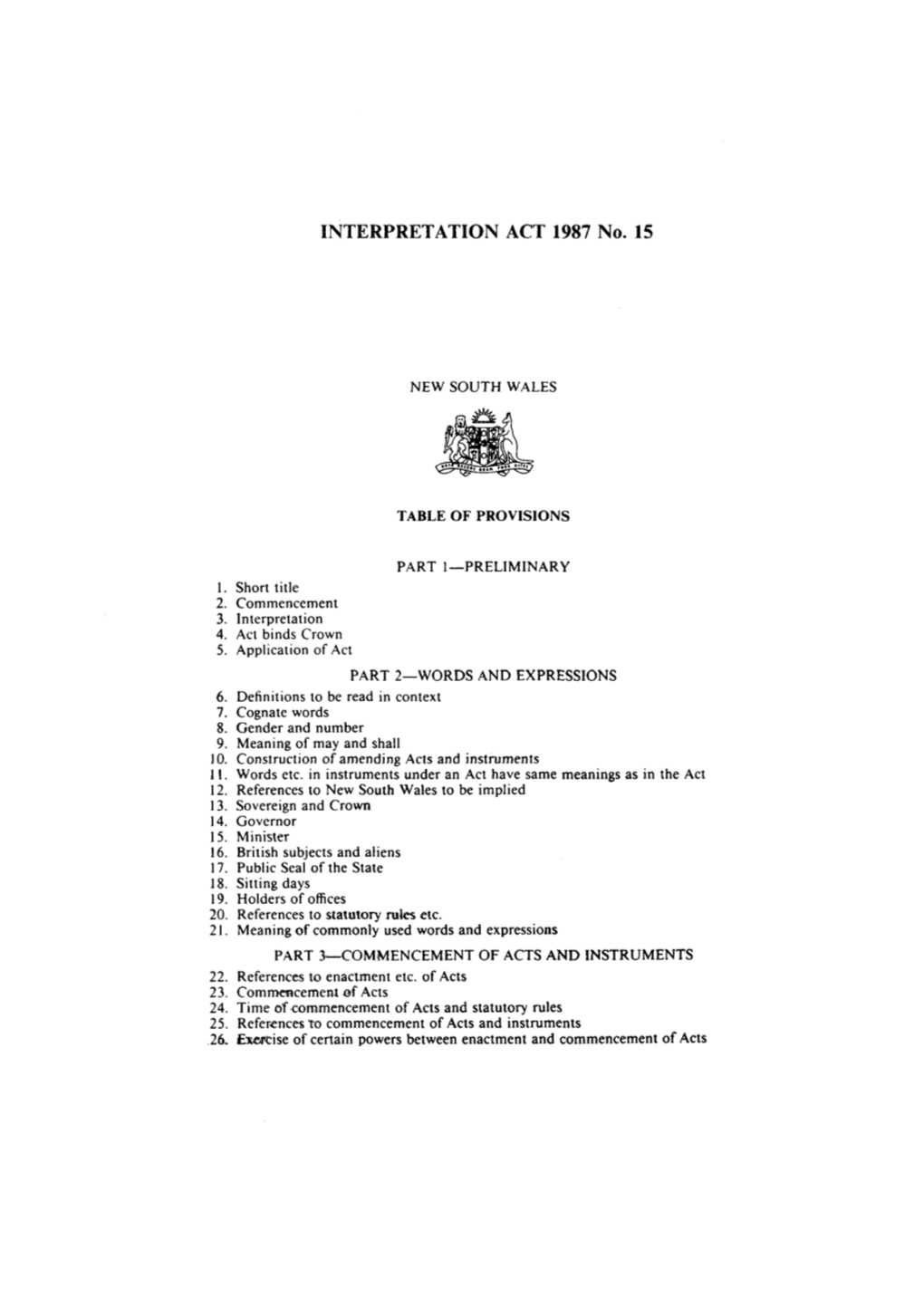 INTERPRETATION ACT 1987 No. 15