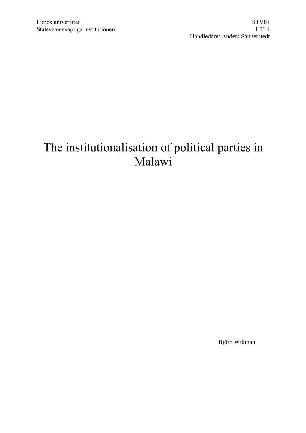 The Institutionalisation of Political Parties in Malawi