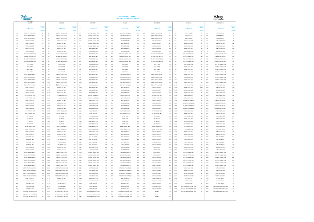 Grille Disney Channel Du 5 Au 11 Avril 2021 Sem 14