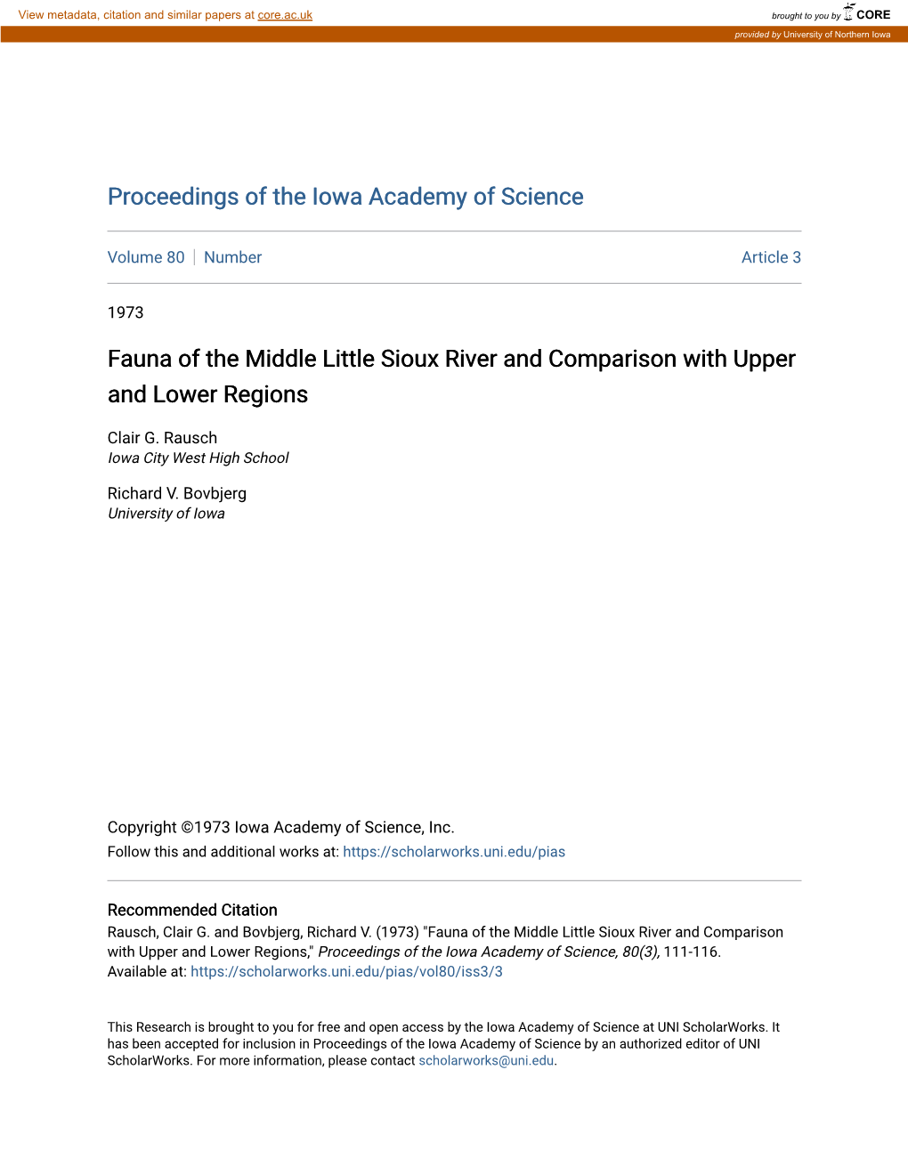 Fauna of the Middle Little Sioux River and Comparison with Upper and Lower Regions