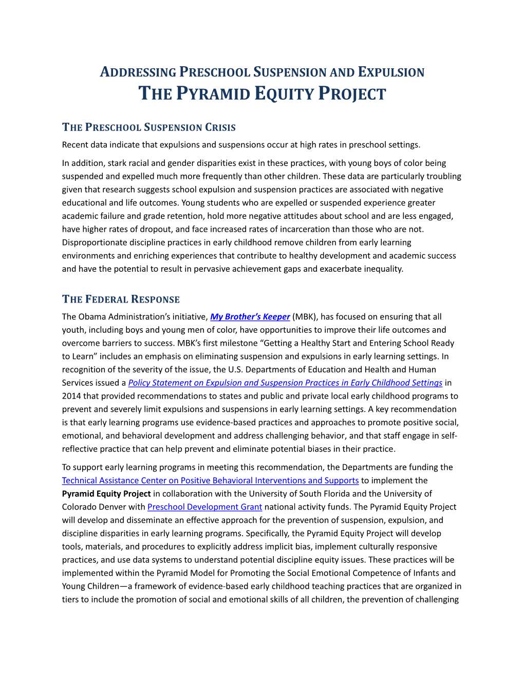 Addressing Preschool Suspension and Expulsion—The Pyramid