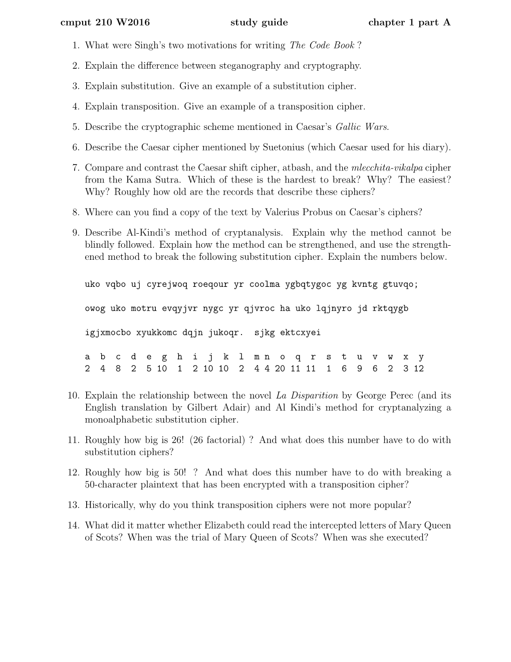 Cmput 210 W2016 Study Guide Chapter 1 Part a 1. What Were Singh's Two