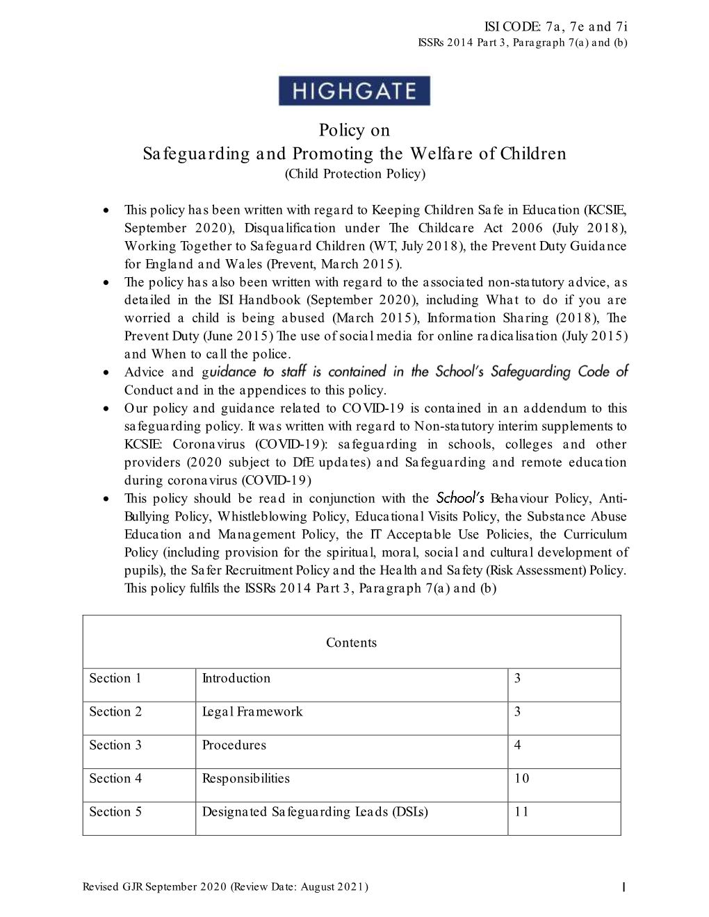 Policy on Safeguarding and Promoting the Welfare of Children (Child Protection Policy)