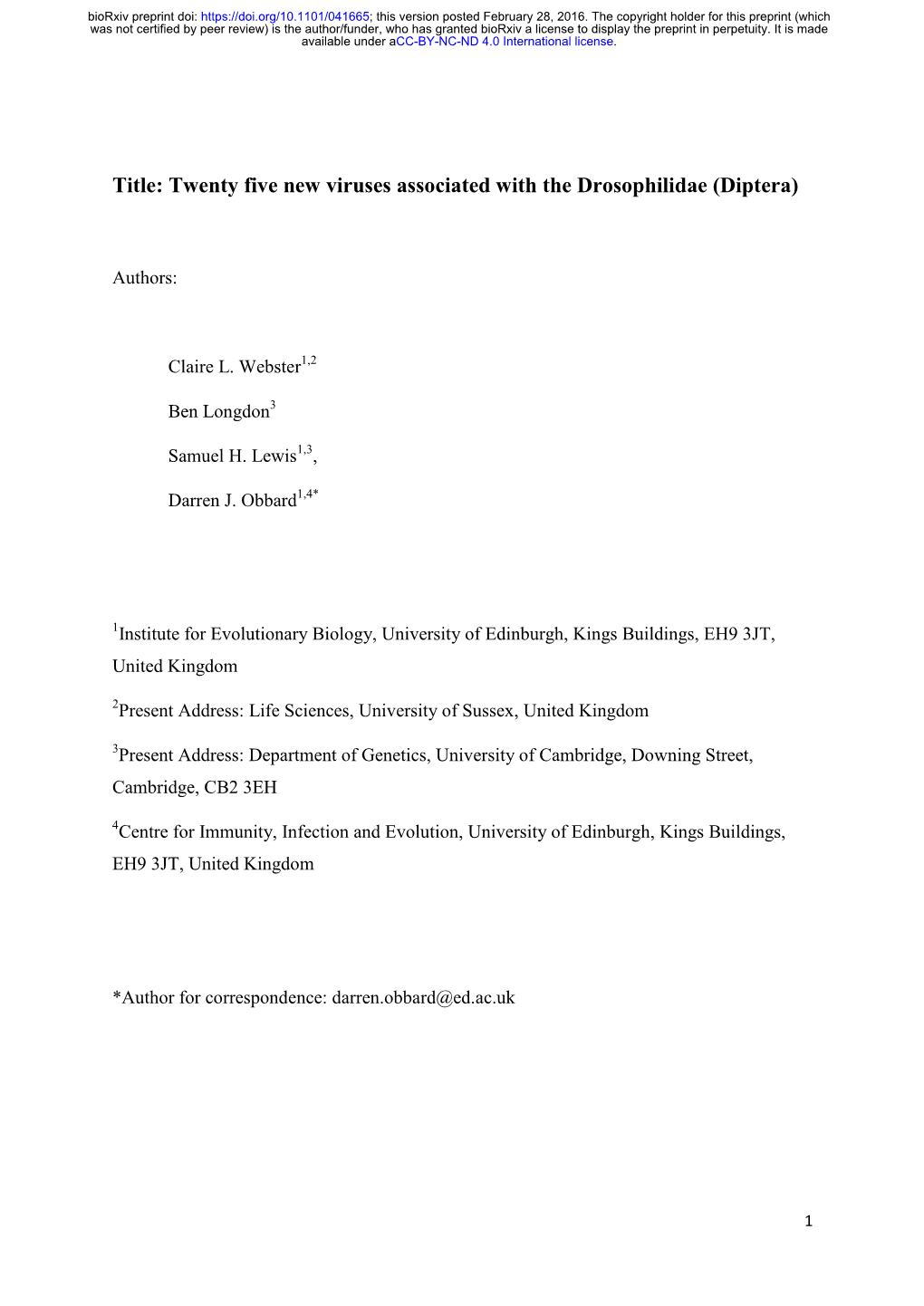 Twenty Five New Viruses Associated with the Drosophilidae (Diptera)