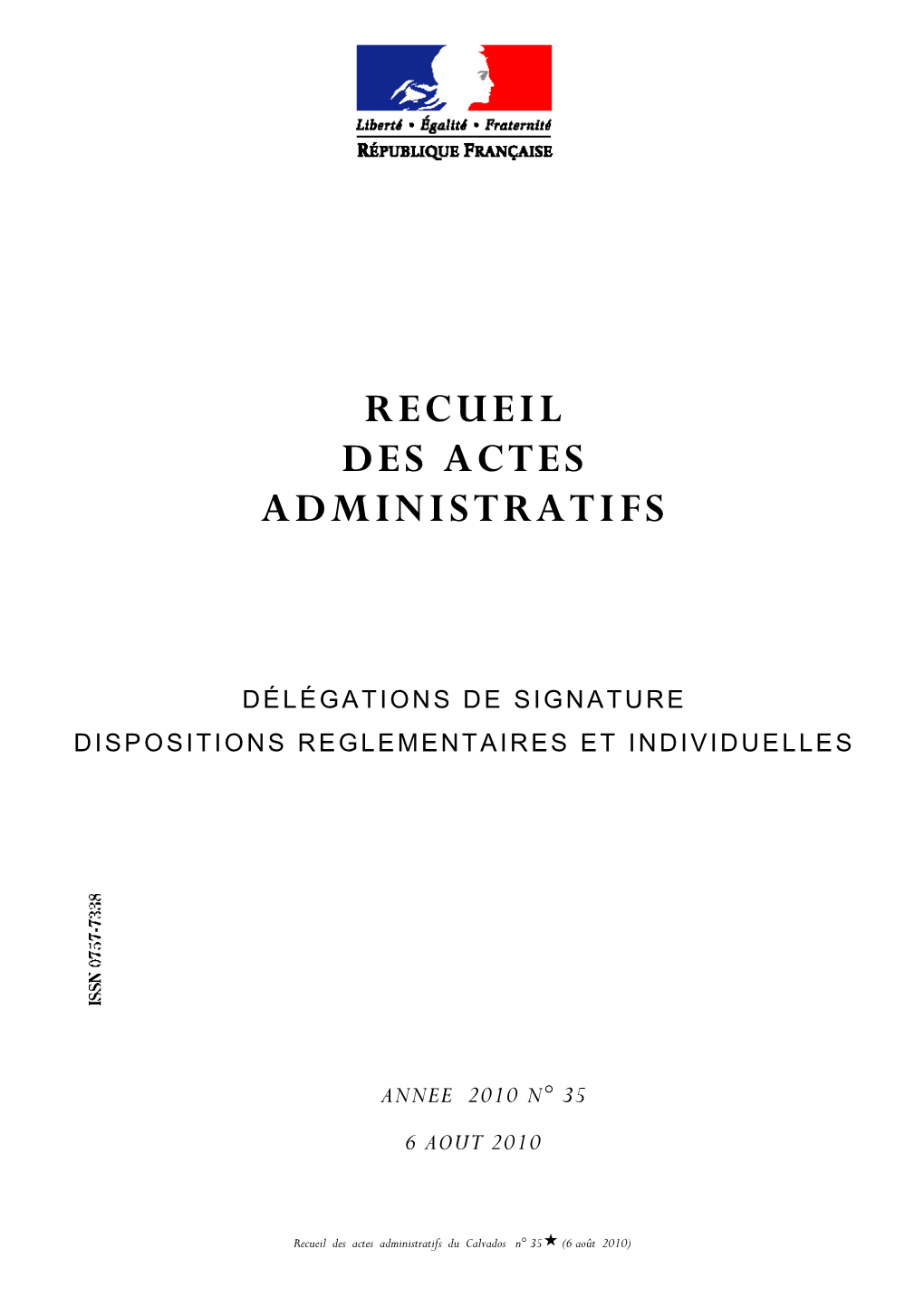 Recueil Des Actes Administratifs N° 35 Du 06