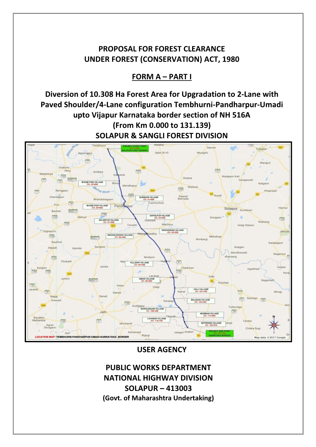 Proposal for Diversion of 10.308 Ha Forest Area For