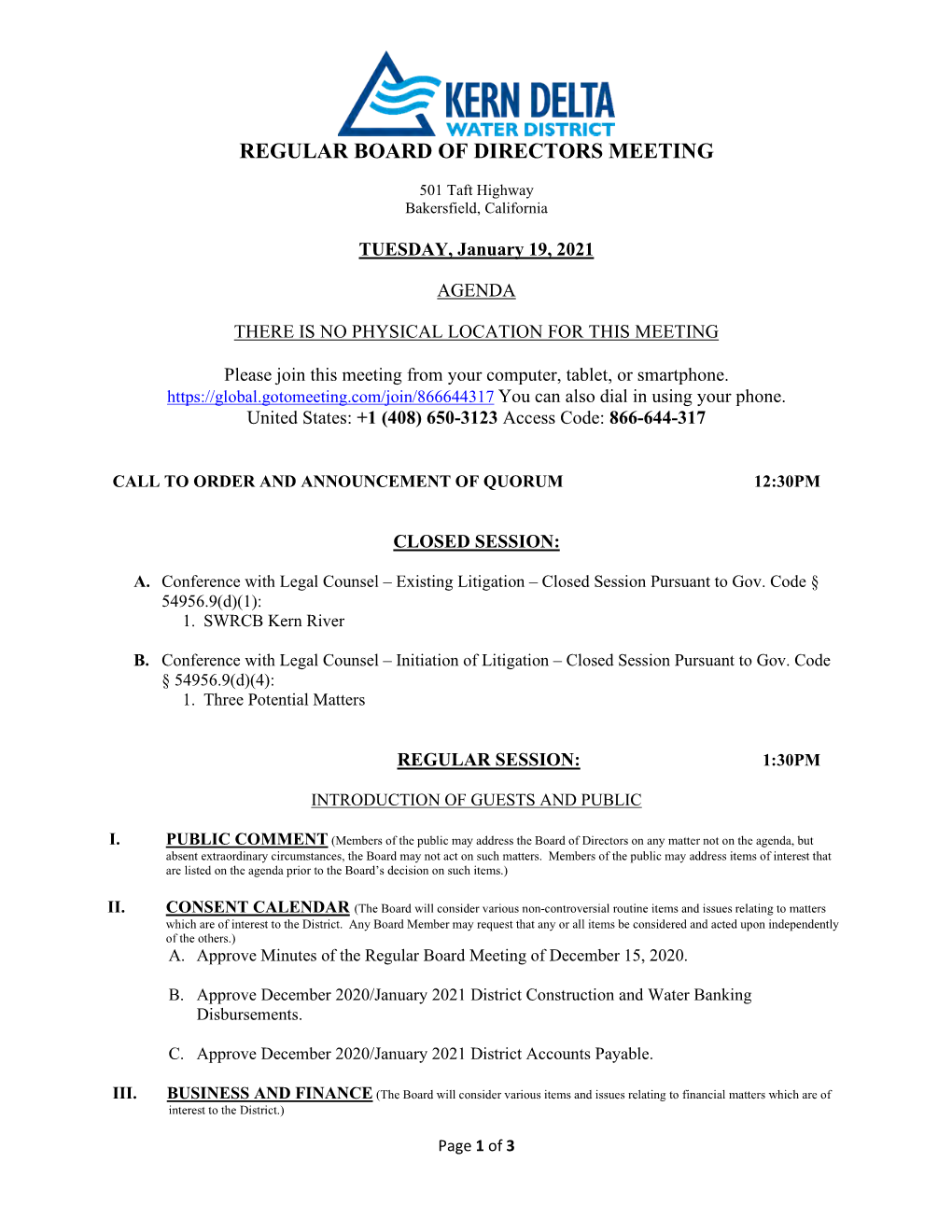 January 19, 2021 Board Agenda