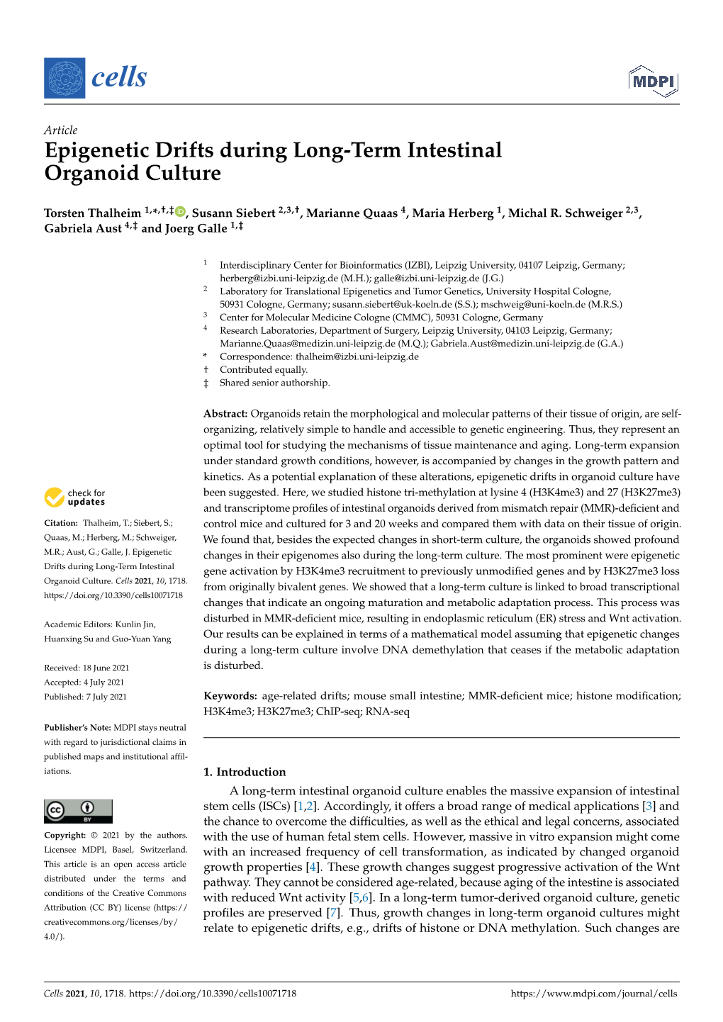 Epigenetic Drifts During Long-Term Intestinal Organoid Culture