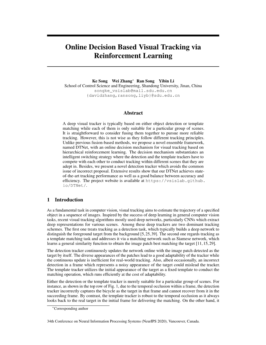 Online Decision Based Visual Tracking Via Reinforcement Learning