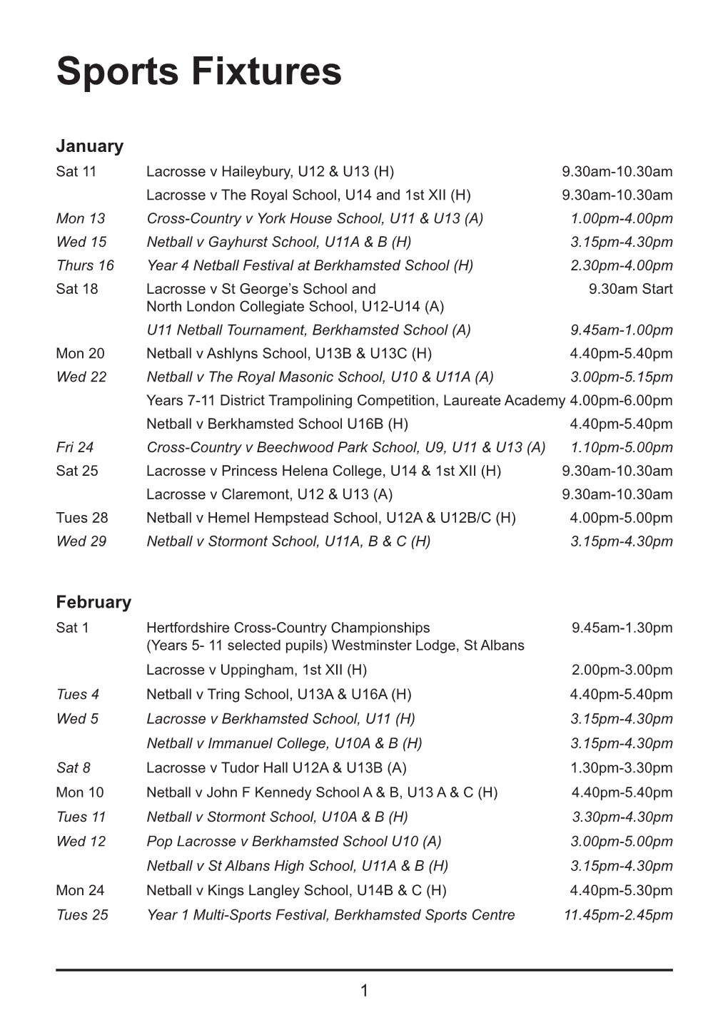 Sports Fixtures