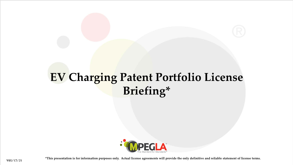 EV Charging Patent Portfolio License Briefing*