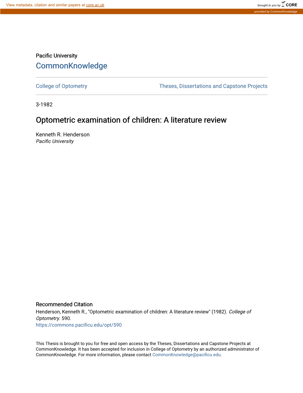 Optometric Examination of Children: a Literature Review